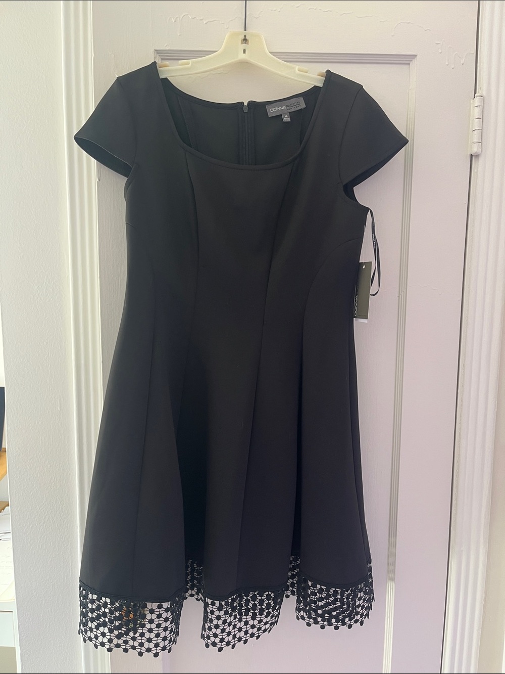 Donna Ricco Black Fit & Flare Dress with Lace Trim